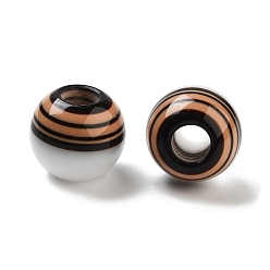 Сэнди Коричневый Полосатые европейские бусины из смолы, крупные бусы круглое отверстие, белые, песчаный коричневый, 16x14 мм, отверстие : 6 мм