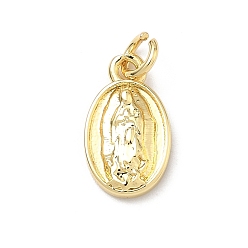 Настоящее золото 18K Религия латунные подвески, овал с подвесками Девы Марии, долговечный, без кадмия и без свинца, реальный 18 k позолоченный, 14x8x2.5 мм, Перейти кольцо: 5x1 мм, внутренний диаметр: 3 мм