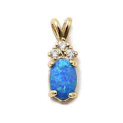 Темно-Голубой Овальные подвески из синтетического опала, с латунными вставками из прозрачных кубических цирконий и соединительными кольцами, реальный 18 k позолоченный, долговечный, стойки покрытие, без свинца и без кадмия, глубокое синее небо, 12x4.5x3 мм, отверстие : 2x1 мм