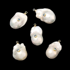 Темно-Голубой Подвески из латуни и перламутра с микропаве из кубического циркония, самородки очарование, долговечный, стойки покрытие, без свинца и без кадмия, реальный 18 k позолоченный, глубокое синее небо, 22~28x13~15x13~16 мм, отверстие : 1.8 мм