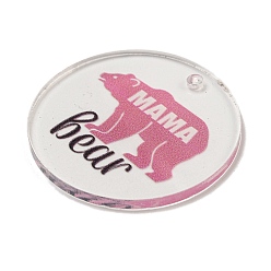Hot Pink Mother's Day Opaque Acrylic Pendants, Flat Round with Word, Hot Pink, 45x3mm, Hole: 3.5mm