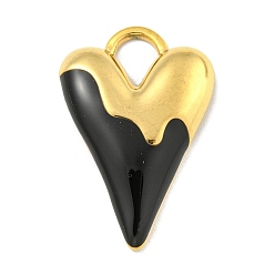 Черный Ионное покрытие (ip) 304 подвески из нержавеющей стали, с эмалью, реальный 18 k позолоченный, шарма сердца, чёрные, 25x16.5x3 мм, отверстие : 5x4 мм