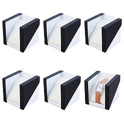 Черный Прозрачные полипропиленовые пластиковые коробки для хранения браслетов и часов с подушечкой внутри, квадратный, чёрные, 7.7x7.6x7.65 см