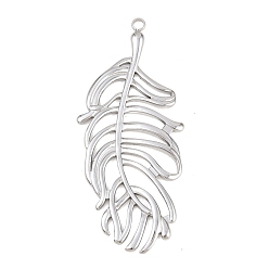 Нержавеющая Сталь Цвет Полые 304 из нержавеющей стали кулоны, очарование перьев, цвет нержавеющей стали, 50x22x2 мм, отверстие : 2 мм