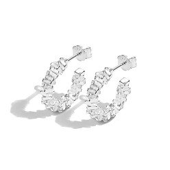 Silver S925 Sterling Silver Ring Stud Earrings, Half Hoop Earrings, with S925 Stamp, Silver, 17x4mm