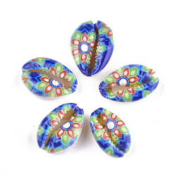 Colorful Printed Cowrie Shell Beads, No Hole/Undrilled, Colorful, 20~25x13~17x7~8mm