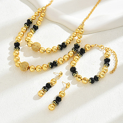 Золотой Комплекты браслетов, серег и ожерелий из двухслойных бусин из сплава пластика в ближневосточном стиле, золотые, ожерелья: 18.90 дюйм (48 см)