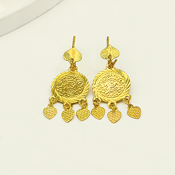 Real 18K Gold Plated Brass Chandelier Earrings for Women, Tassel Earrings, Round with Heart, Real 18K Gold Plated, 40x20mm