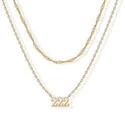 Number 304 двухслойные ожерелья с подвеской из нержавеющей стали для женщин, золотые, число 222, 17.72 дюйм (45 см), 2 шт / комплект