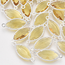 Золотистый Стеклянные ссылки, с посеребренными выводами из экологически чистого сплава, граненые, лошадиный глаз , золотые, 21x9x4 мм, отверстие : 1.2 мм