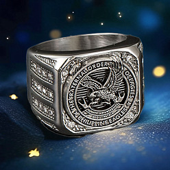 Нержавеющая Сталь Цвет 316 Кольца из нержавеющей стали с микропаве из кубического циркония, орел, цвет нержавеющей стали, размер США 9 (18.9 мм)