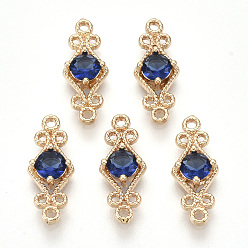 Средно-синий Золотистые соединители из латуни, без никеля , со стеклом, ромб, светло-синий, 16x6.5x3.5 мм, отверстие : 1 мм