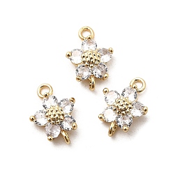Прозрачный Подвески-подвески-цветочки из латуни с кубическим цирконием, реальный 18 k позолоченный, долговечный, стойки покрытие, без свинца и без кадмия, прозрачные, 11.7x8x3 мм, отверстия : 1.2 mm и 1 мм