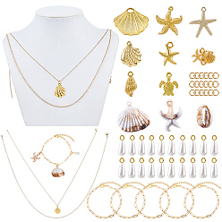 Золотой Наборы для изготовления морских ожерелий/браслетов своими руками, Включает в себя: цепочки из нержавеющей стали, ожерелья и браслеты из цепочек-скрепок., Подвески из сплава , абс пластмассовые жемчужные подвески, золотые, 304 мм