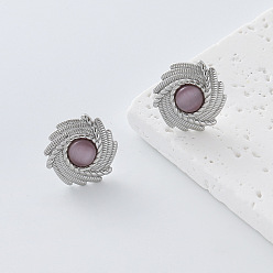 Stainless Steel Color 304 Stainless Steel Resin Stud Earrings for Women, Flower, Stainless Steel Color, 17x17mm