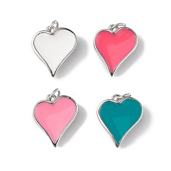 (52) Непрозрачная лаванда Эко-подвески с покрытием из латуни и эмали, без свинца и без кадмия, долговечный, шарма сердца, платина, разноцветные, 16.5x14x5 мм, отверстие : 3.5 мм