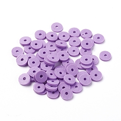 Plum Flat Round Eco-Friendly Handmade Polymer Clay Beads, Disc Heishi Beads for Hawaiian Earring Bracelet Necklace Jewelry Making, Plum, 6x1mm, Hole: 2mm, about 353~378pcs/strand, 17.7 inch