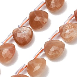 Солнечный Камень Натуральный Sunstone бисер пряди, Грановитая Teardrop, с пластиковыми трубчатыми бусинами, 12x12~12.5x5.5~6 мм, отверстие : 1 мм, около 28 шт / нитка, 15.75 дюйм (40 см)