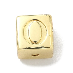 Letter O Латунные бусины, без кадмия и без свинца, долговечный, стойки покрытие, кубические, реальный 18 k позолоченный, Письмо O, 6x6x6 мм, отверстие : 1.8 мм
