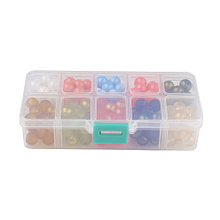 Mixed Color 10 Colors Spray Painted Glass Beads, Dyed, Round, Mixed Color, 10mm, Hole: 1.3~1.6mm, about 15~18pcs/compartment, 150~180pcs/box