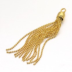 Golden Brass Tassel Pendant Decorations, Ball Chains, Golden, 83~90x8mm, Hole: 3.5mm