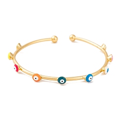 Evil Eye Adjustable Brass Colorful Enamel Evil Eye Open Cuff Bangles for Women, Golden, Evil Eye, 0.2~0.5cm, Inner Diameter: 2 inch(5.1cm)