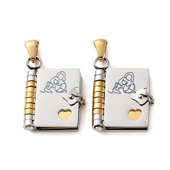 Golden & Stainless Steel Color 304 Stainless Steel Pendants, Book with Mom & Child Charms, Polished, Ion Plating(IP), Golden & Stainless Steel Color, 25x18x4.5mm, Hole: 5.5x2.5mm