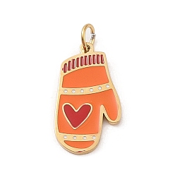 Другие Новогодняя тема 304 подвески из нержавеющей стали, с эмалью и кольцом для прыжков, реальный 14 k позолоченный, перчатка, 16.5x9x1 мм, отверстие : 3 мм