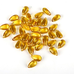 Золотистый 5 прозрачные стеклянные бусины, Топ пробуренной, слеза, золотые, 14x8 мм, отверстие : 1 мм