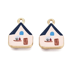 Bleu Marine Pendentifs en alliage imprimés, crémaillère plaquage, charmes de maison bleu marine, sans cadmium et sans nickel et sans plomb, or, 19x14x3mm, Trou: 1.8mm