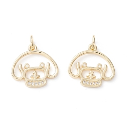 Настоящее золото 18K Латунные микропаве прозрачные подвески с фианитом, долговечный, без кадмия и без свинца, собака, реальный 18 k позолоченный, 16x16x2 мм, отверстие : 3.5 мм