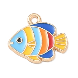 Colorful Alloy Enamel Pendants, Fish Charms, Light Gold, Colorful, 15x17x1mm, Hole: 1.6mm