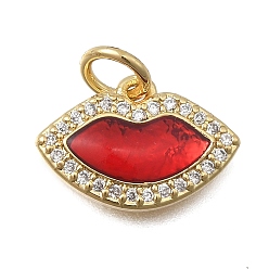 Lip Латунные микро проложить кубического циркония прелести, рот, с эмалью, реальный 18 k позолоченный, без кадмия и без свинца, стойки покрытие, долговечный, с целью перехода в кольце, губа, 10x14x3 мм, отверстие : 3.2 мм
