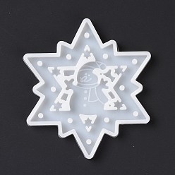 White Snowflake with Snowman Pendant Silicone Molds, Resin Casting Molds, for UV Resin, Epoxy Resin Craft Making, Christmas Theme, White, 85x77x6mm, Hole: 3mm