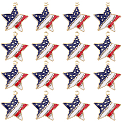 Estrella 20 piezas colgantes de aleación esmaltada para el Día de la Independencia, con diamantes de imitación de cristal, dorado, estados unidos bandera patrón, estrella, 30x28x3 mm, agujero: 2 mm