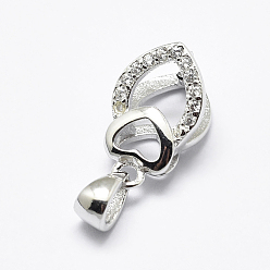 Платина Антикоррозийное покрытие родием 925 подвеска из стерлингового серебра с микропаве из кубических цирконий, ледоруб и щепотку поручительств, сердце, платина, 12.5x7.5x6 мм, отверстие : 3x2 мм, штифты : 1 мм