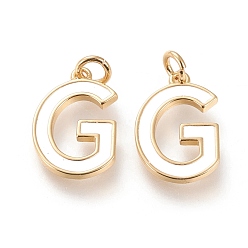 Letter G Латунь эмаль подвески, с целью перехода в кольце, долговечный, реальный 18 k позолоченный, letter.g, белые, letter.g, г: 17.5x11.5x1.8 мм, прыжковые кольца: внутренний диаметр: 3 мм