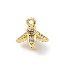 Настоящее золото 18K Подвески-гвоздики из латуни с микропаве из кубического циркония, без кадмия, без никеля и без свинца, за половину пробурено бисера, реальный 18 k позолоченный, 9x8.5x8.5 мм, отверстие : 1 мм, штифты : 3.5x0.8 мм