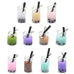 (52) Непрозрачная лаванда 20шт 2 стили подвески из стеклянных бутылок, со смолой внутри и железными находками, имитация чая с шариками/молочного чая, разноцветные, 20~27x11~12x10~11 мм, отверстия: 1.8 м, 10 шт / стиль