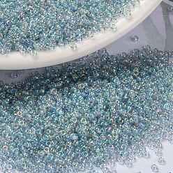 (RR2443) Transparent Light Marine Blue Gold Luster Миюки круглые бусины рокайль, японский бисер, 15/0, (rr 2443) прозрачный светло-морской синий золотой блеск, 1.5 мм, Отверстие : 0.7 мм , около 27777 шт / 50 г