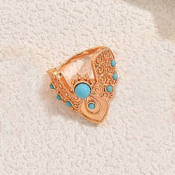 Бирюза Геометрический дизайн латунные микропаве кубические цирконии регулируемые открытые манжеты кольца для женщин, золотые, бирюзовые, 19x22 мм, внутренний диаметр: 16мм~18мм