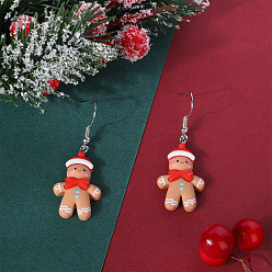 Gingerbread Man Рождественские серьги-подвески из смолы для женщин, платина, Колобок, 30x19 мм