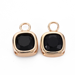 Черный Стеклянные подвески, с легкими золотыми тонами латуни, долговечный, граненые, прямоугольные, чёрные, 17.5x12x5.5 мм, отверстие : 4 мм