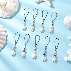 (52) Непрозрачная лаванда Окрашенные синтетические ремешки из бирюзового черепахового цвета для мобильных телефонов, с нейлоновым ремешком для мобильного телефона и бусинами из натурального камня, разноцветные, 86~87 мм, 9 шт / комплект