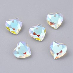 Crystal Shimmer Стеклянные стразы подвески, граненые, сердце, кристальное мерцание, 14.5x14.5x6.5 мм, отверстие : 1.5 мм