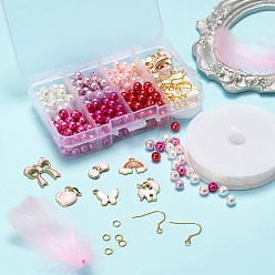 Mixed Color DIY Earrings Making Kits, Including 300Pcs 6 Colors Baking Painted Pearlized Glass Pearl Round Beads, 12Pcs 6 Style Alloy Enamel Pendants, 304 Stainless Steel Earrings Hooks & Jump Rings, Elastic Crystal Thread, Mixed Color, Beads: 6~7mm, Hole: 1mm, 50pcs/color