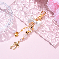 Золотой Ccb пластик и акрил искусственный жемчуг и сплав подвесные украшения, с сплава шарнирного когтя омара застежками, бантом, золотые, 120 мм