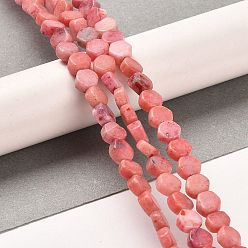 Light Coral Natural Dolomite Beads Strands, Dyed, Hexagon, Light Coral, 7x6x3mm, Hole: 1.2mm, about 66pcs/strand, 16.34 inch(41.5cm)