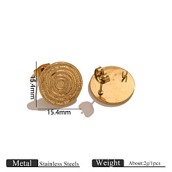 Плоский Круглый 304 Выводы серьги из нержавеющей стали шпилька, золотые, с петлей, плоские круглые с глаз, 15.4 мм