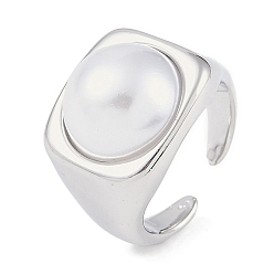 Нержавеющая Сталь Цвет 304 широкие открытые манжеты из нержавеющей стали для женщин, с абс пластмассовой имитационной жемчужиной, цвет нержавеющей стали, 16.5 мм, регулируемый